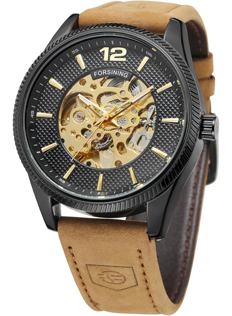 FORSINING Men's Automatic Self-winding Day Calendar Leather Strap Brand Collection Wrist Watch - Image 1